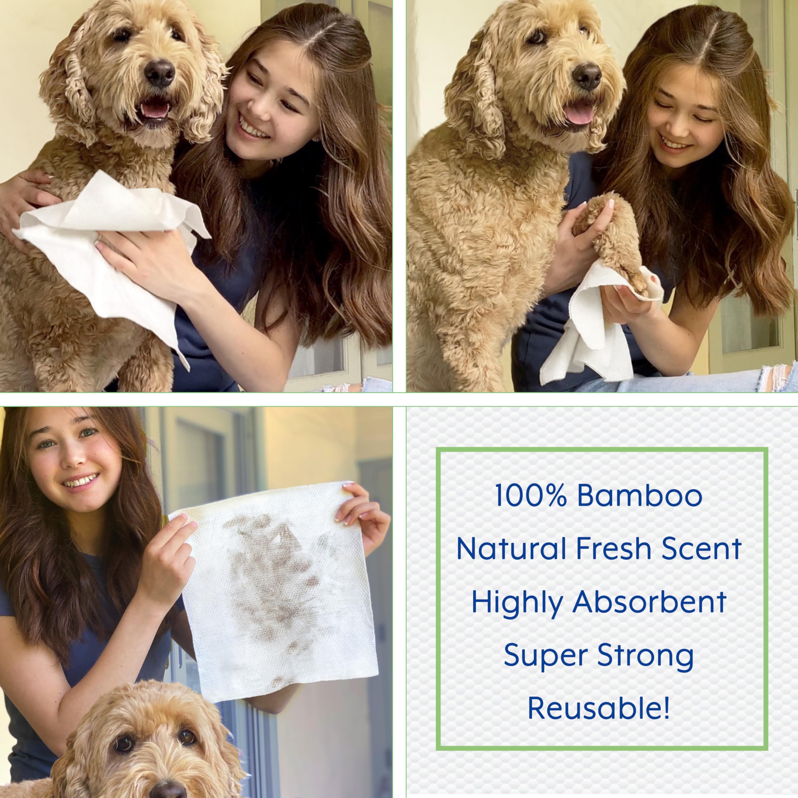 Striphair Bamboo Cloth Wipes Extra Large Reusable 12X12In For Dog Pet Horse Coat Grooming And All Purpose - With Dispenser